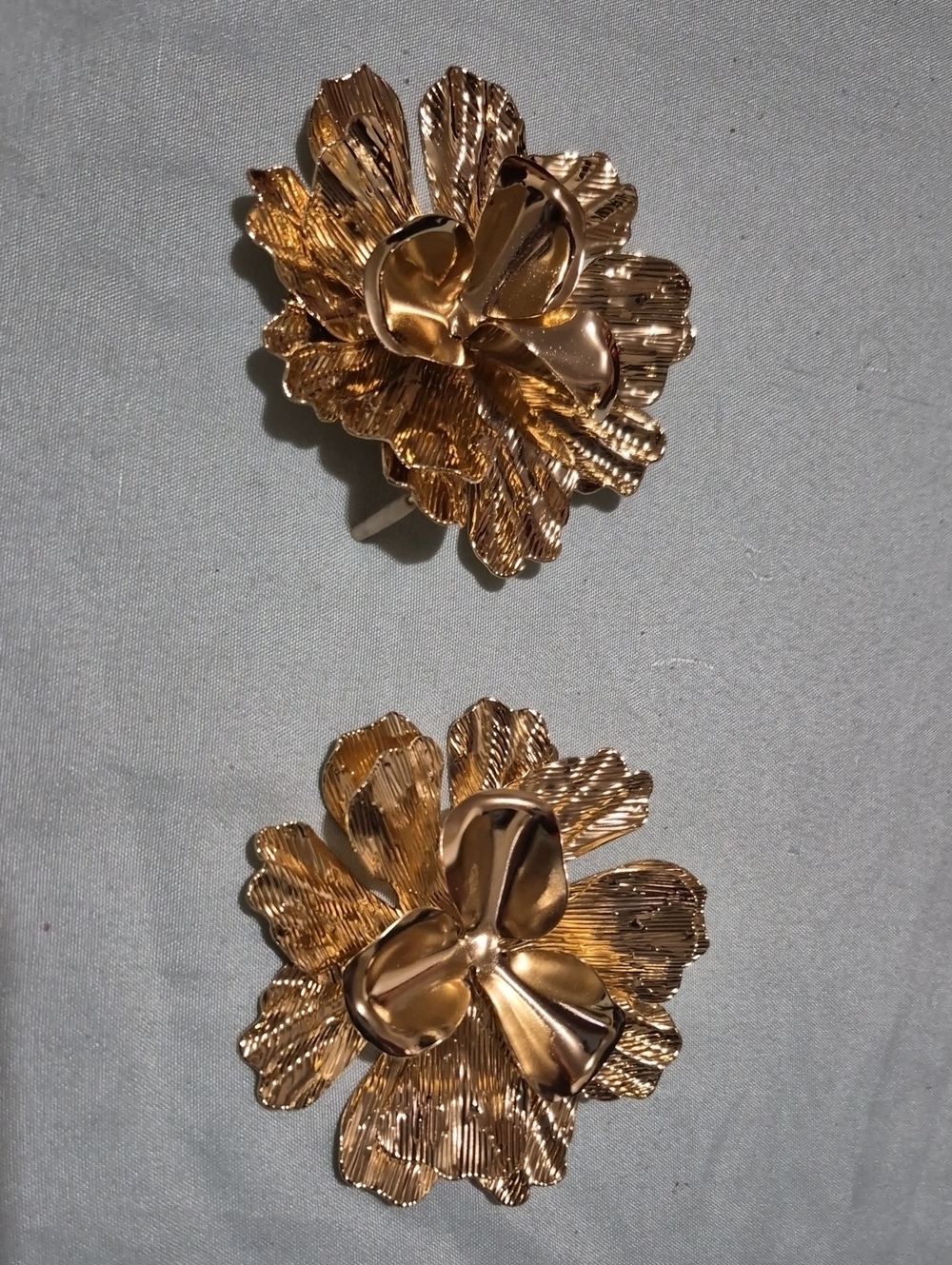 Gold Floral Earrings - Statement Flower Design